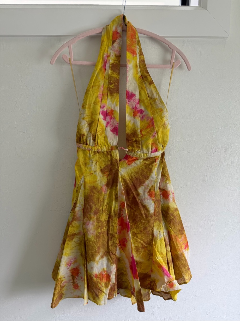 Zara Yellow Tie-Dye Backless Halter Dress